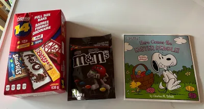 Chocolate bars! M&M’s and a Snoopy Book! 