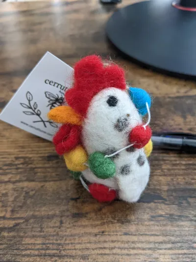 It's a tiny felted chicken! 
