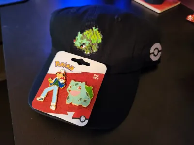 Bulbasaur hat, pins, and sticker!