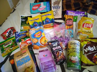 A big box of snacks from South Asia