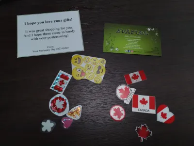 The first of 3! gifts has arrived! Canada Stickers!