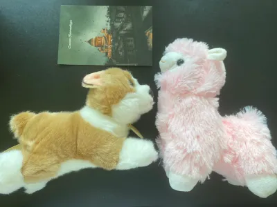 Thank you so much for the puppy plushie and the pink alpaca!