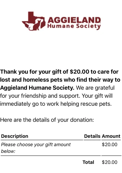 Pet shelter donation